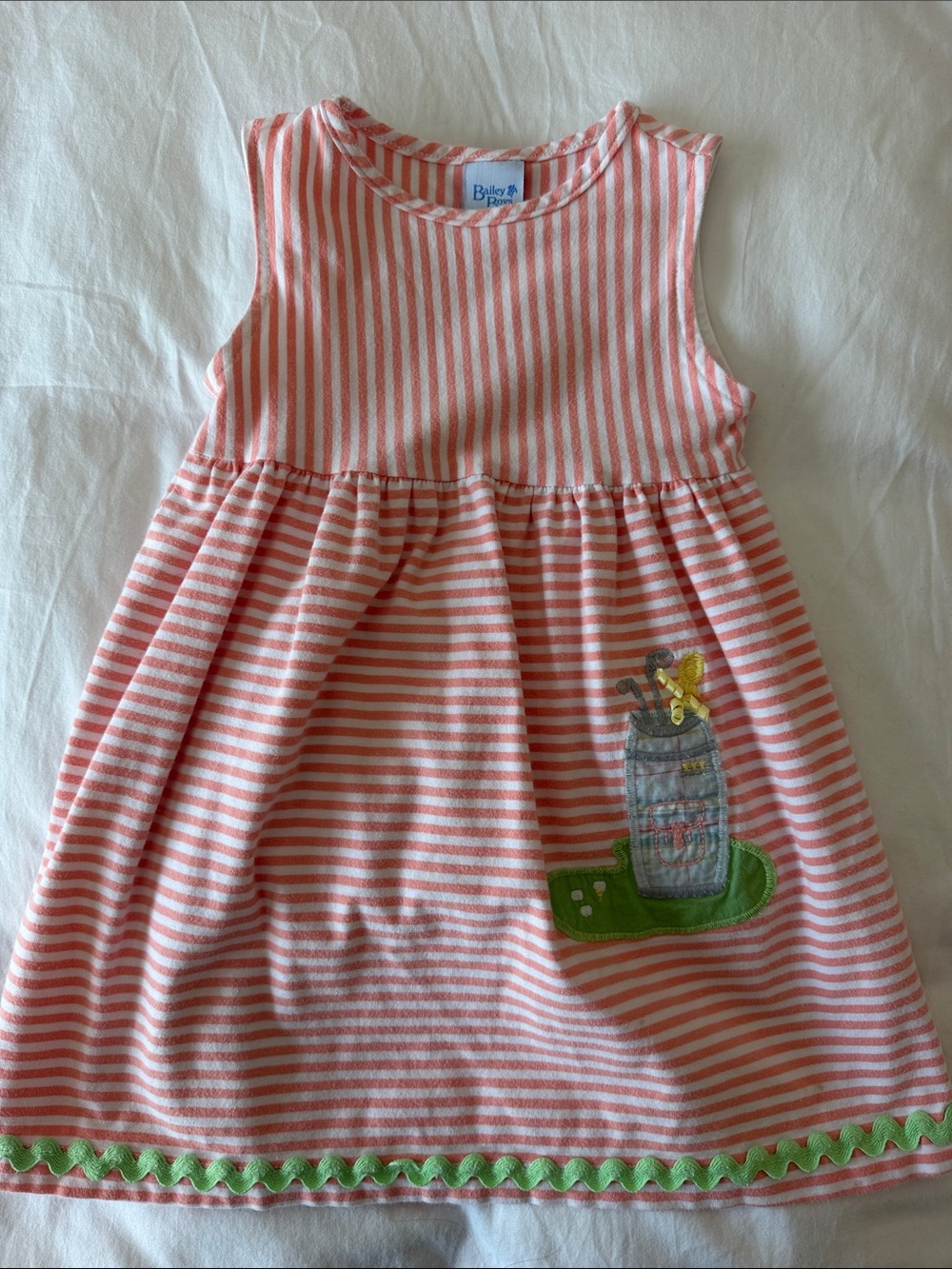Bailey Boys Coral Pink Striped Sleeveless Dress with Appliqué